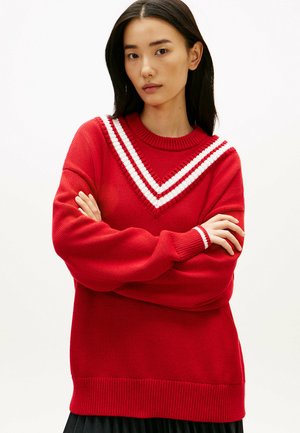 DOUBLE LAYERED CREW NECK RELAXED CRICKET  - Striktrøje - medium red