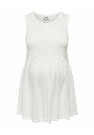 Witte, mouwloze zwangerschapsblouse van gladde stof, met een geplooide naad onder de buste voor een loose fit en een ronde halslijn.