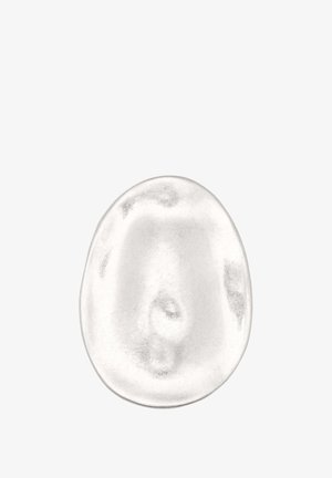 Polished silver oval with a smooth, reflective surface and subtle curves, featuring a soft, organic shape without sharp edges.