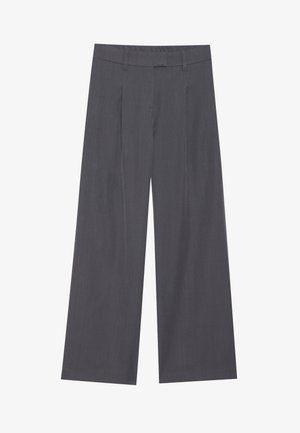 Hallid laiad püksid siledast kangast, ees volditud disainiga ja tavalise taljejoonega mugava istuvuse tagamiseks.