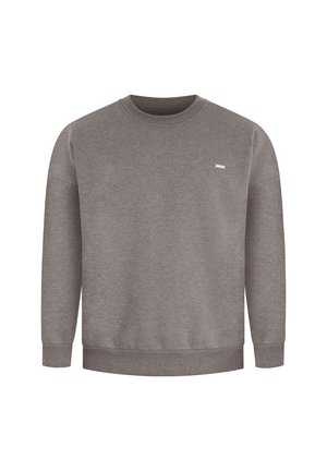 Grijze sweatshirt van zacht materiaal. Ronde halslijn, lange mouwen, geribde manchetten en zoom, met een klein logo op de borst.