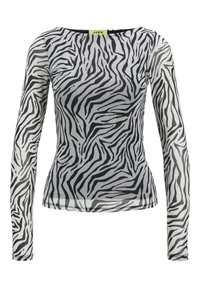 Top met lange mouwen van mesh met een zwart-wit zebraprint, ronde halslijn en gestructureerde stof. Het label is geel.