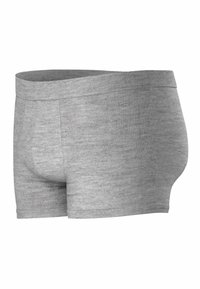 Boxers en coton gris avec une texture lisse, un design ajusté et une taille élastique douce. Pas de motifs ou d'accents visibles.