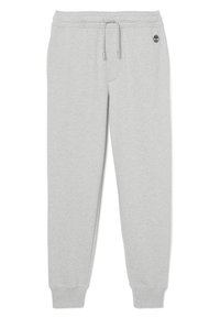 Lysmørkegrå sweatpants med elastisk talje, snoretræk, ribstrikkede manchetter og et lille logo på venstre lår. Blød bomuldsblanding.