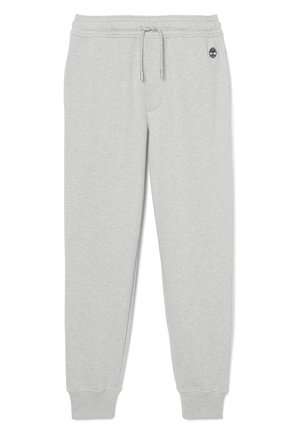 Lichtgrijze sweatpants met een elastische tailleband, koord, ribgebreide manchetten en een klein logo op de linkerdij. Zachte katoenen mix textuur.