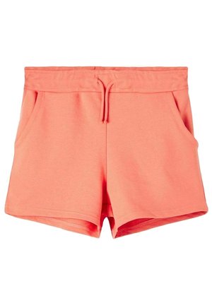 Koral-farvede afslappede shorts med elastisk talje, snøre foran og sidelommer, lavet af blødt, let stof.