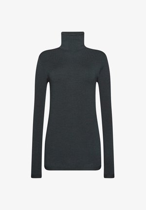 Maglione a collo alto grigio scuro realizzato in tessuto morbido a maglia, con maniche lunghe e silhouette aderente per un aspetto slanciato.