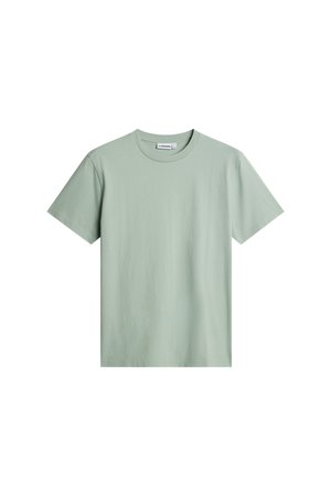 Ensfarvet lysegrøn kortærmet T-shirt med rund hals i bomuld vist mod en hvid baggrund.