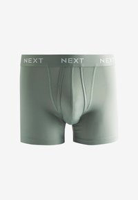 Muške bokserice u mekom, svijetlozelenom materijalu s bezšavnom dizajnom i kontrastnim bijelim pojasom na kojem je prikazan brend "NEXT."