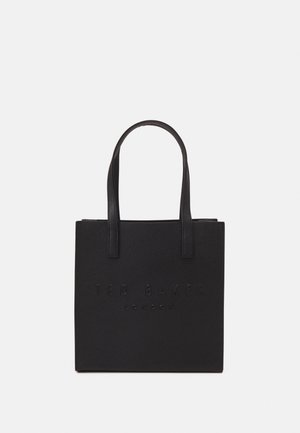 Sort rektangulær tote taske med to håndtag og præget "Ted Baker London" branding på fronten.