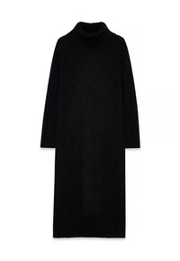 Musta, pitkähihainen poolomekko pehmeästä, teksturoidusta neulekankaasta. Ominaisuuksiin kuuluu rento istuvuus ja se ulottuu nilkkapituuteen.