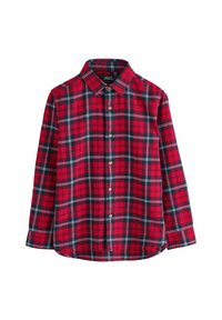 Rot- und marineblau karierte Hemd mit Knopfleiste, Kragen, langen Ärmeln und abgerundetem Saum. Hergestellt aus weichem Stoff mit einem karierter Muster.
