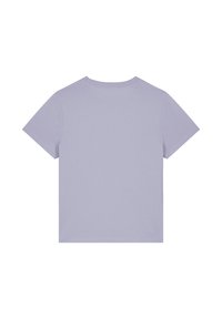 Lila T-Shirt mit kurzen Ärmeln in entspanntem Schnitt. Glattes Baumwollmaterial mit klassischem Rundhalsausschnitt und ohne auffällige Details auf der Rückseite.