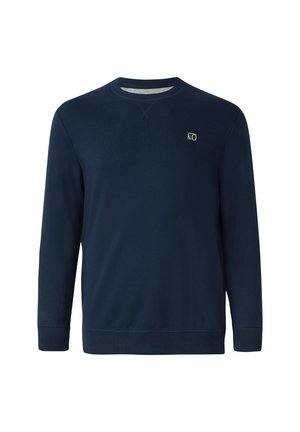 Granatowy sweatshirt wykonany z mieszanki bawełny, z okrągłym dekoltem, długimi rękawami, ściągaczami i małym logo na klatce piersiowej.