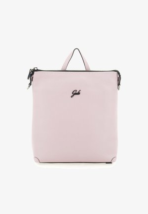 Borsa in pelle rosa con finitura testurizzata, chiusura lampo nera e piccolo manico superiore. Caratterizzata da un logo ricamato sul davanti.