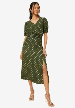 Friends Like These PUFF SLEEVE RUCHED V NECK REGULAR FIT - Päevakleit - khaki green