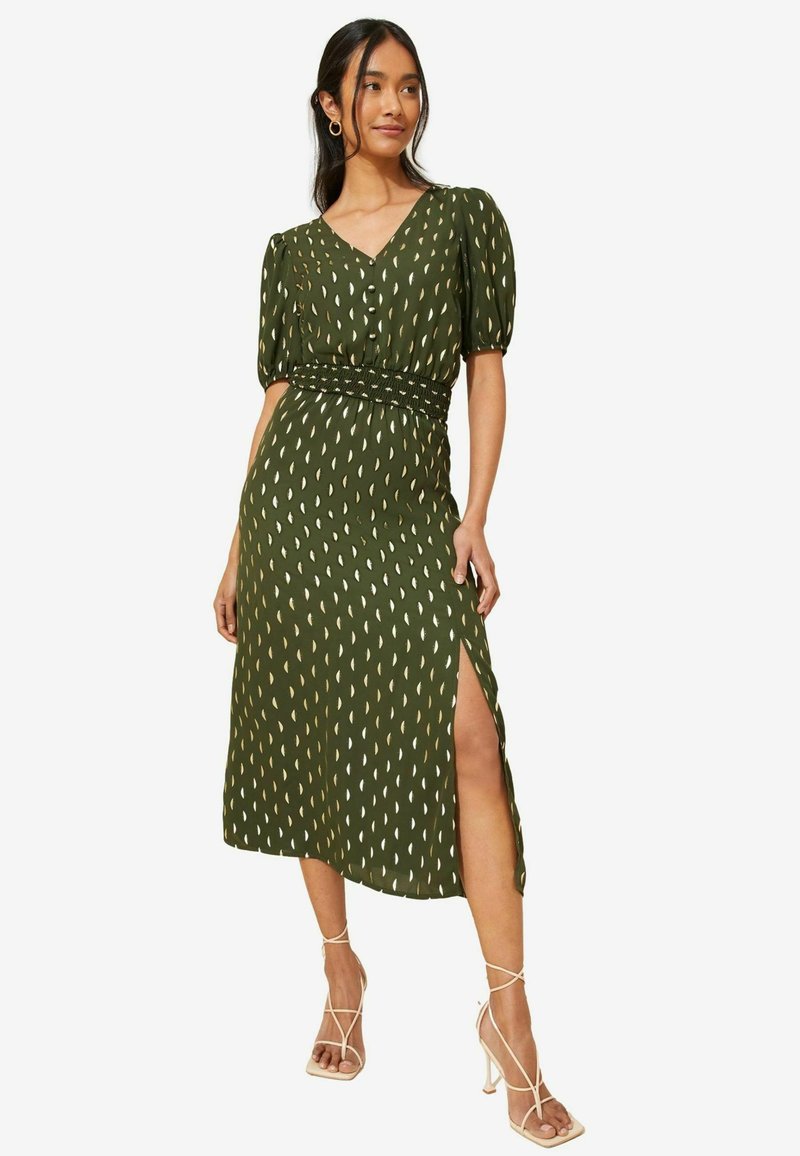 Friends Like These PUFF SLEEVE RUCHED V NECK REGULAR FIT - Dnevna obleka - khaki green
