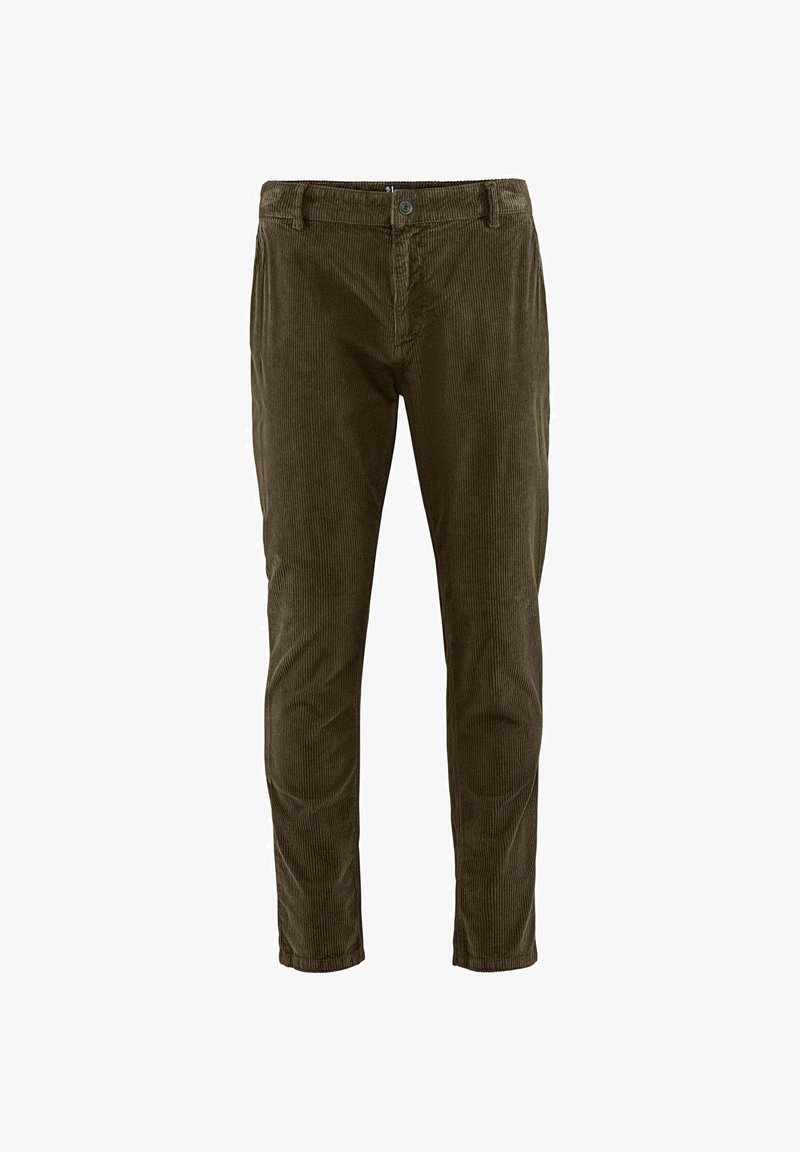 Donkergroene corduroy broek met een rechte pasvorm, gestructureerde stof, steekzakken en een knoopsluiting bij de taille.