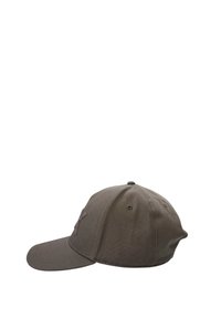 Cappellino da baseball grigio scuro con visiera curvata, realizzato in tessuto di cotone, caratterizzato da un piccolo logo ricamato sulla parte frontale e fori di ventilazione.