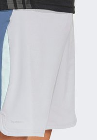 Shorts de sport en mélange de gris clair et de bleu, dotés d'une texture respirante, d'un panneau latéral avec perforations, et de la marque "CLIMACOOL".