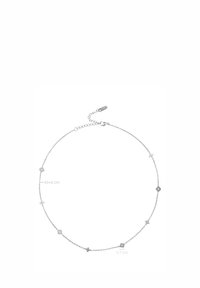 Silver chain necklace measuring 43 cm with a 6 cm extension. Features small geometric accents, smooth texture, and a lobster clasp.