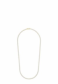 Guldtonad halsband med ett tvinnat kedjedesign och en säker låsning. Lätt och flexibel, lämplig för lager på lager eller att bäras ensamt.