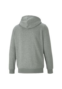 Felpa con cappuccio grigio, dal texture morbido, con polsini e orlo a coste. Presenta una cucitura centrale sul retro del cappuccio.