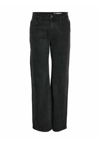 Czarne jeansy o szerokim kroju wykonane z denimu. Wyróżniają się zapięciem na guzik, pięcioma kieszeniami oraz miękką strukturą. Prosty, klasyczny design.