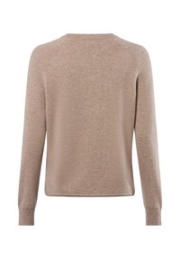 Beige Strickpullover mit rundem Halsausschnitt, langen Raglanärmeln und einer weichen Textur. Einfaches Design ohne sichtbare Muster oder Akzente.