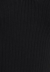 Black ribbed fabric with vertical lines, featuring a soft texture and a smooth finish, suitable for fitted garments.