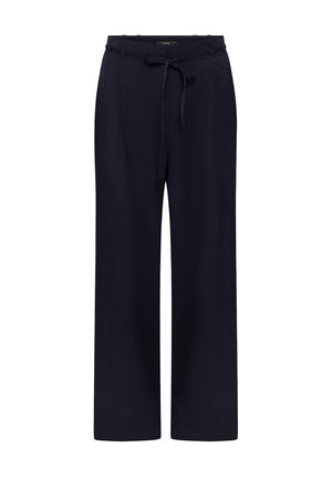 Marineblauwe wijde broeken van lichtgewicht stof, voorzien van een tailleband met trekkoord, zijzakken en een gladde afwerking.