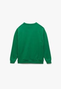 Groene sweatshirt met lange mouwen, ronde halslijn en geribde cuffs en zoom. Gladde textuur met een effen kleur en geen zichtbare patronen.