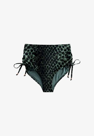Next, HIGH WAIST FIT - RUCHED BIKINI BOTTOMS . - Spodný diel bikín - green black leopard print