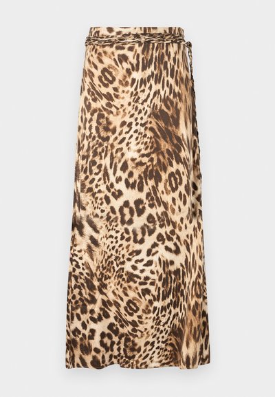 Jupe maxi fluide imprimée léopard dans des tons beige et marron avec un détail de taille tressé. Tissu doux avec une silhouette drapée.