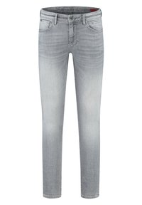 Hellgraue Jeans im Slim-Fit, aus Denim gefertigt. Sie zeichnen sich durch eine ausgewaschene Optik, ein Fünf-Taschen-Design und kontrastierende Nähte an den Säumen aus.