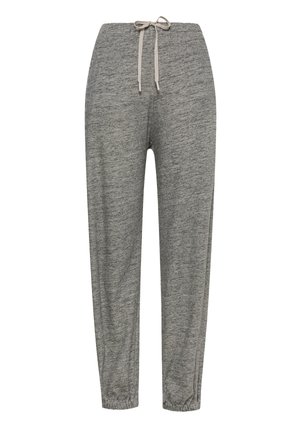 Grijze joggingbroek van zacht stof, voorzien van een trekkoord in de taille, elastische boorden en een subtiel gemêleerd patroon overal.