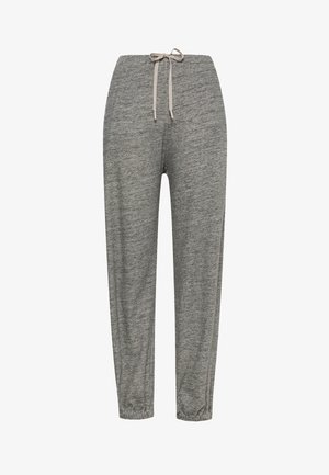Grijze joggingbroek van zacht stof, voorzien van een trekkoord in de taille, elastische boorden en een subtiel gemêleerd patroon overal.