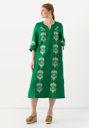 Ulla Popken DAMASK DETAIL SPLIT NECK - Vestido informal - green