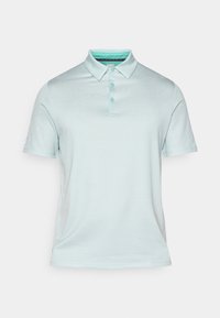 Light blue short-sleeve polo shirt with three buttons and a collar, displayed on a plain white background.