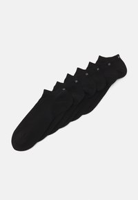 Schwarze Knöchelsocken im Sechserpack. Hergestellt aus weichem Material mit glatter Textur. Jede Pärchen hat ein kleines Logo in Weiß.
