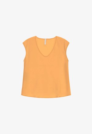 Top giallo a maniche corte con scollatura a V, tessuto morbido, vestibilità comoda e design semplice.