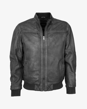 MIT STRICKABSCHLUSS - Leather jacket - graphite