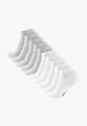 12er-Pack Knöchelsocken in Weiß und Grau. Aus Baumwollmischung, mit gerippten Bündchen, glatter Textur und verstärkten Fersen. Größenbereich markiert.