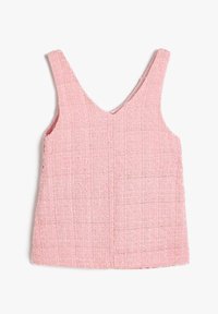 Rosa ärmelloses Oberteil mit V-Ausschnitt, aus strukturiertem Stoff, mit lockerer Passform und einfachem Design ohne zusätzliche Verzierungen.