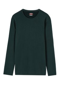 Dunkelgrünes, langärmliges Thermoshirt aus weichem Kaschmirmix, mit rundem Halsauschnitt und lässiger Passform. Keine sichtbaren Muster oder Akzente.