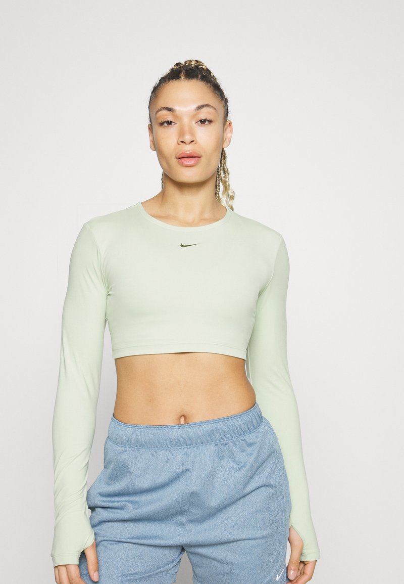 Nike Performance CROP FEMME Top dugih rukava honeydew/cargo khaki