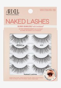 Set di ciglia finte Ardell Naked Lashes che include quattro paia di ciglia nere di diverse lunghezze, con fibre sottili e una Invisiband trasparente per un'applicazione senza soluzione di continuità.