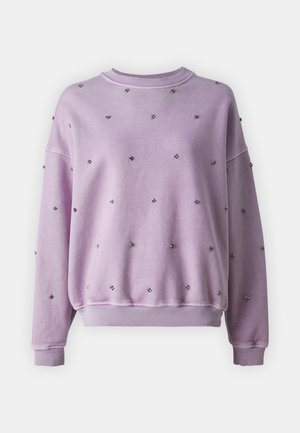 Felpa lavanda con collo a giro, decorata con borchie argentate sparse, con polsini e orlo a costine per una vestibilità comoda.