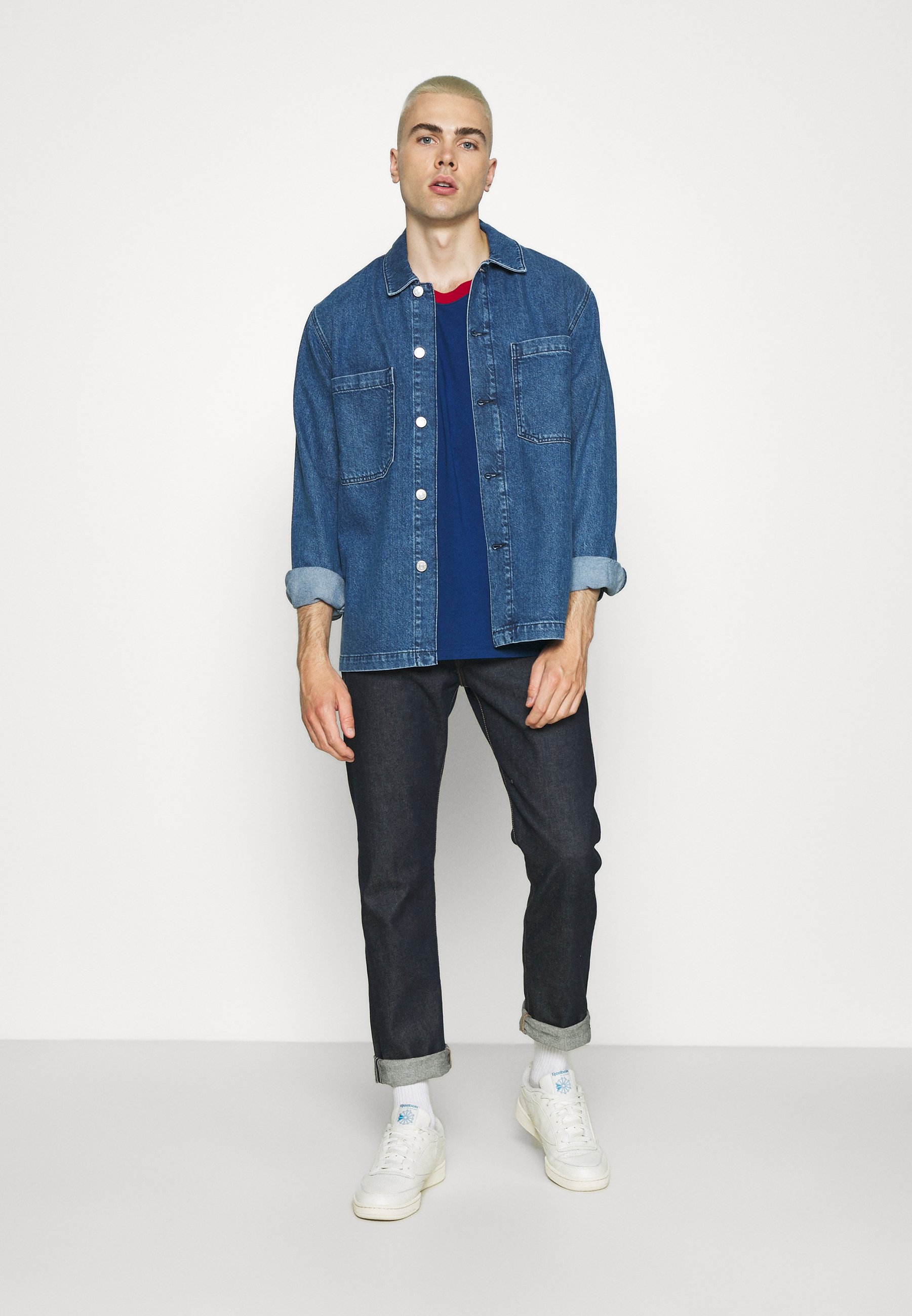 collared shirt with denim jacket