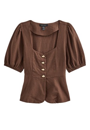 New Look, DARK   RICH SHELL BUTTON PEPLUM TOP - Blouse - dark brown